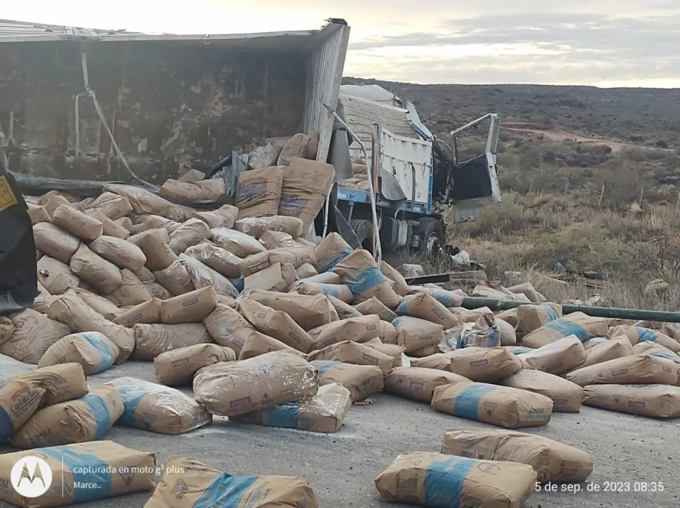 Un camión cargado con bolsas de harina volcó luego de chocar con caballos sueltos en la ruta