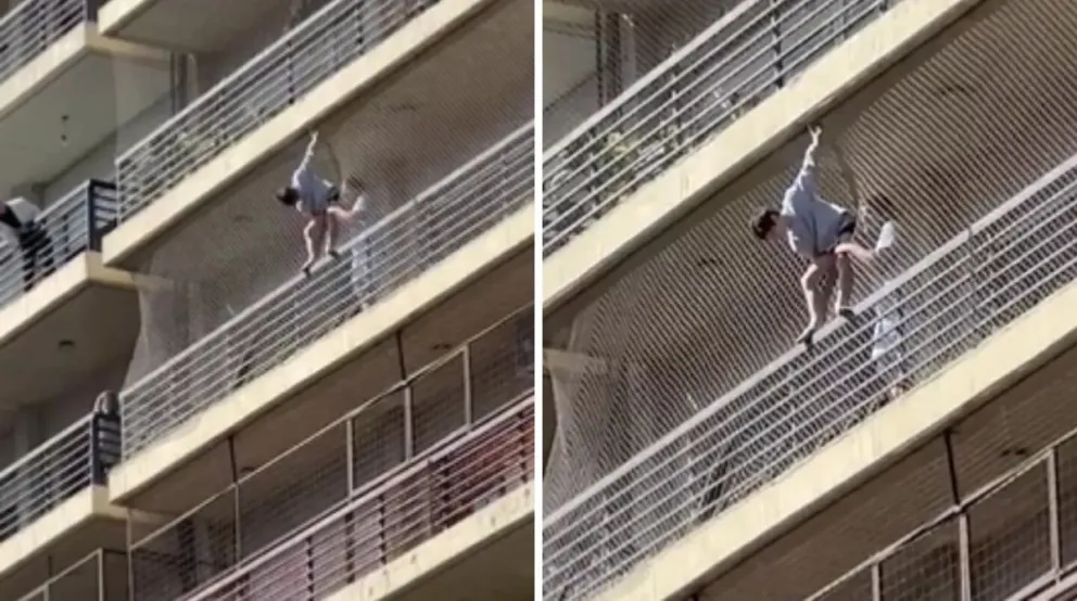 Video: rescataron a un nene que quedó colgando de un balcón de un octavo piso