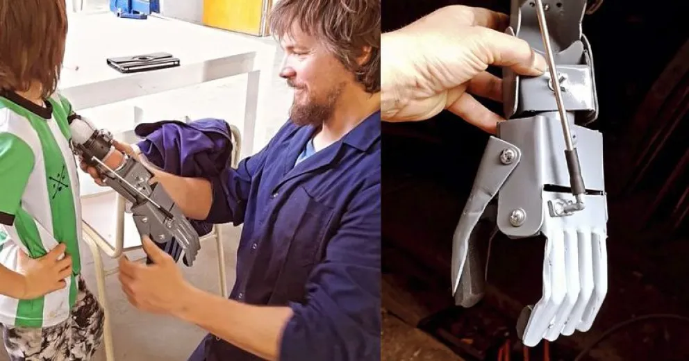 Está en uso el brazo ortopédico que fabricó con chatarra