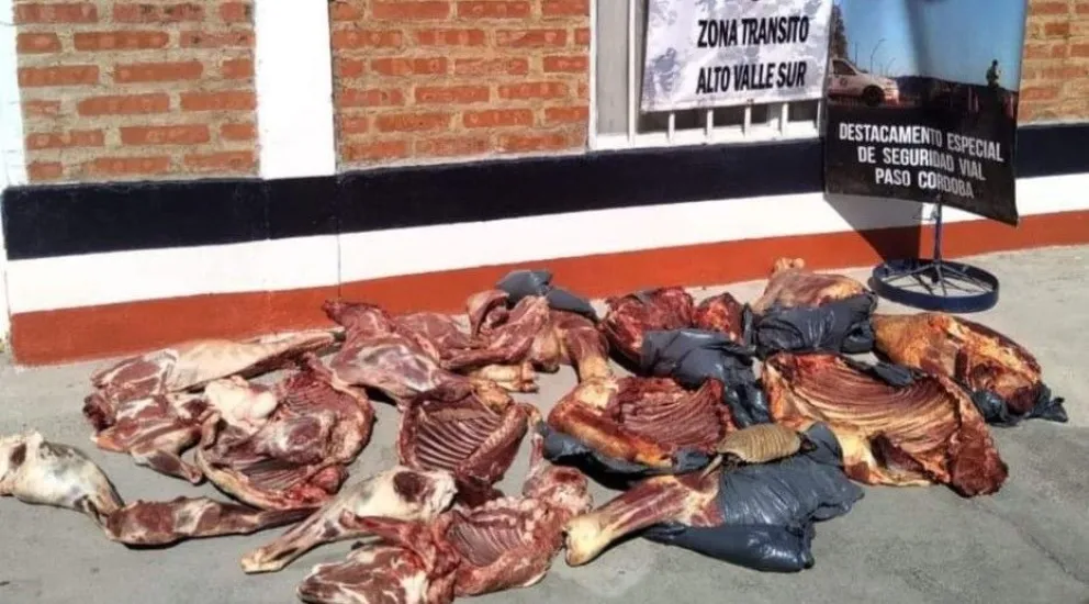 Decomisaron 120 kilos de carne en una camioneta y uno de los ocupantes tenía pedido de captura