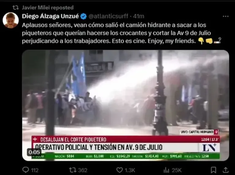 noticiaspuertosantacruz.com.ar - Imagen extraida de: https://www.elcordillerano.com.ar/noticias/2024/04/10/185996-represion-en-la-9-de-julio-milei-bullrich-y-macri-celebraron-el-accionar-de-la-policia