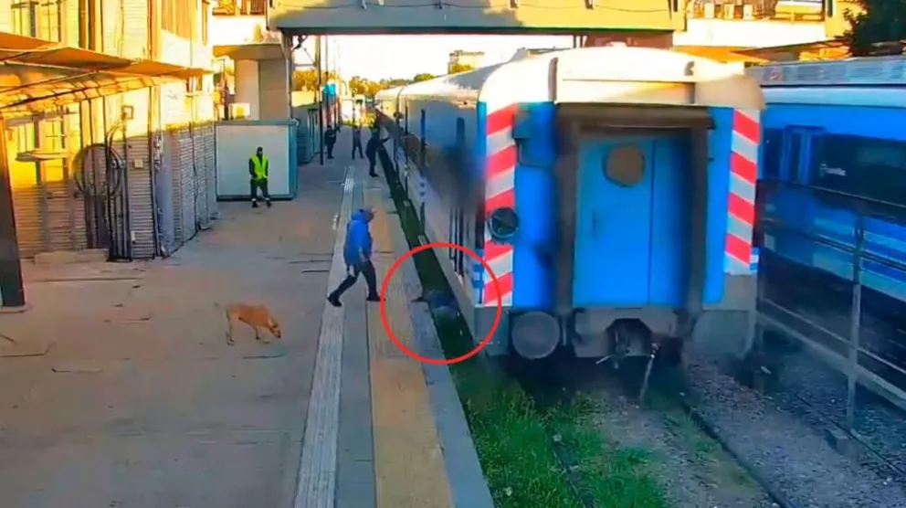 Video: intentó subir al tren en movimiento, cayó a las vías y se salvó de milagro