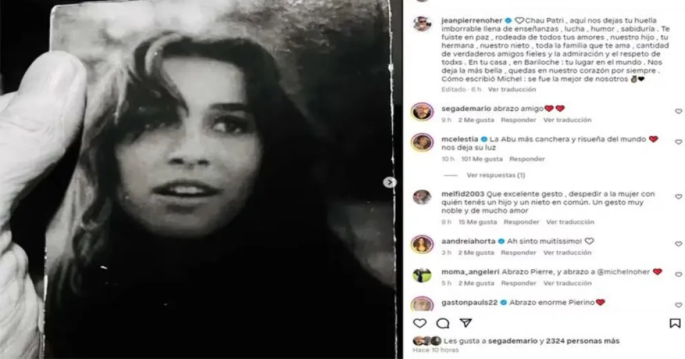 El actor Jean Pierre Noher despidió con enorme cariño a la madre de su hijo