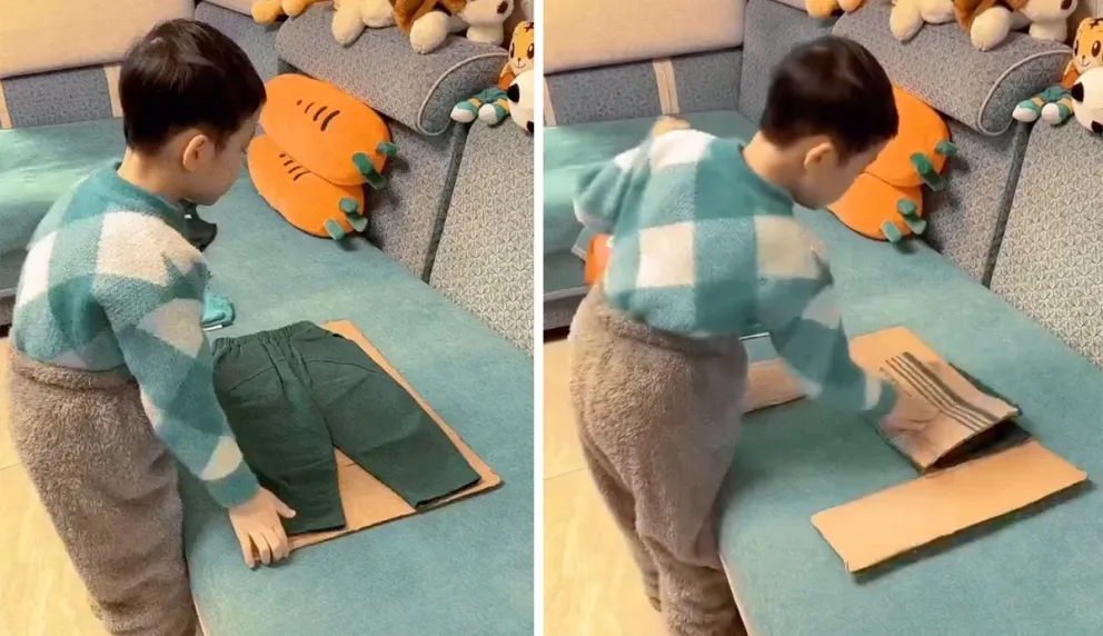 El truco "chino" que usan los niños de ese país para doblar ropa