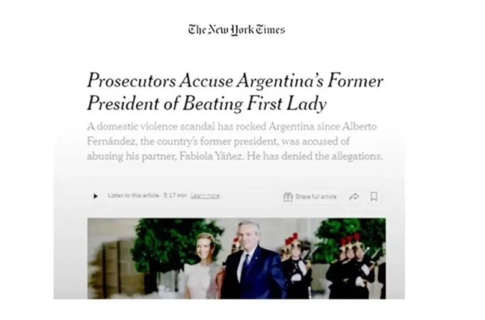 Así reflejó el New York Times la denuncia de Fabiola Yañez contra Alberto Fernández