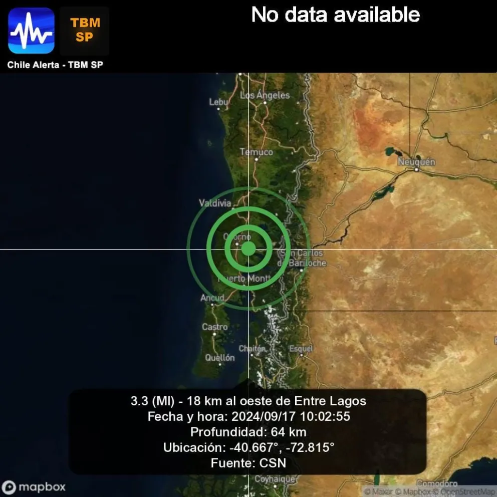 Se registró un sismo en la zona de Puyehue