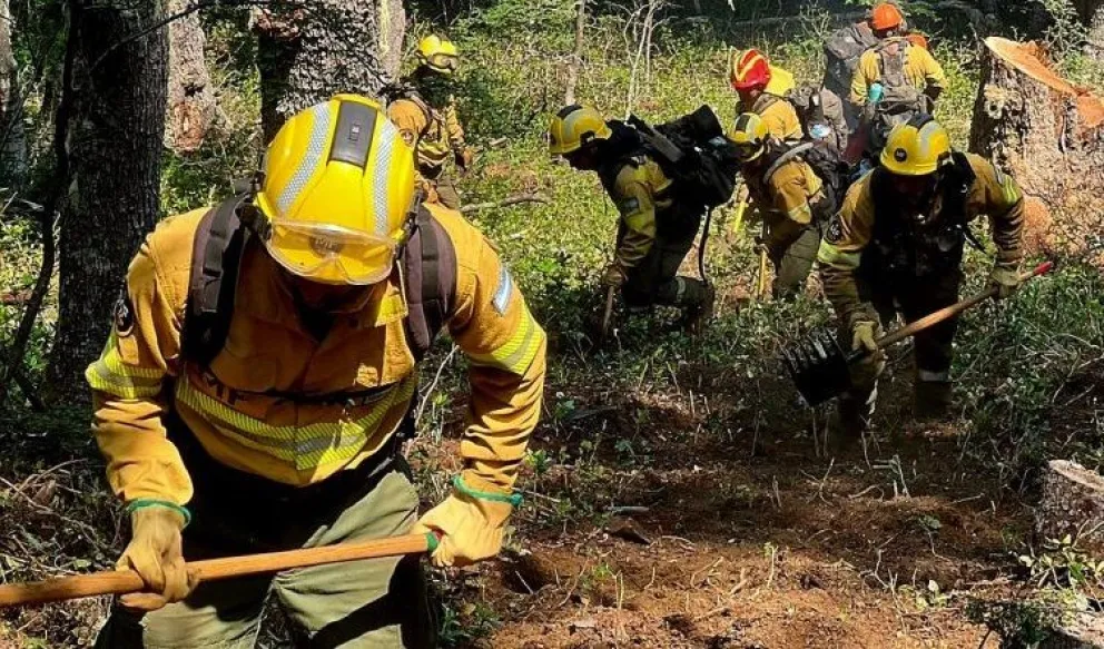 Los trabajos de los brigadistas en la zona del incendio. 