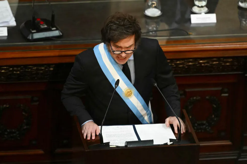 El presidente Javier Milei durante la apertura de sesiones ordinarias del Congreso.