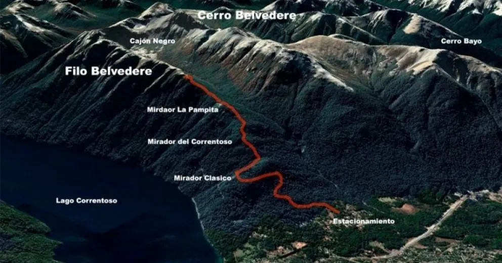 El mapa que traza el recorrido desde el estacionamiento, inicio del sendero.