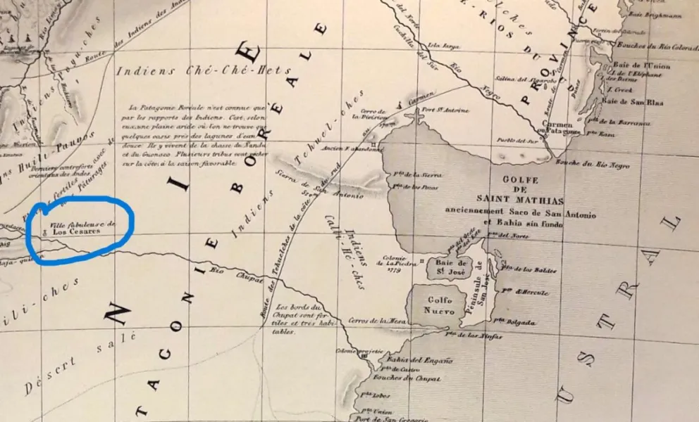 El mapa del francés es de 1863 y sin embargo, todavía se especulaba con la Ciudad de los Césares.