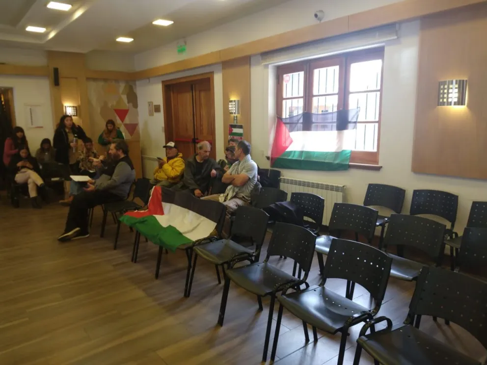 Las banderas que se vieron en el Concejo momentos antes de la votación. 