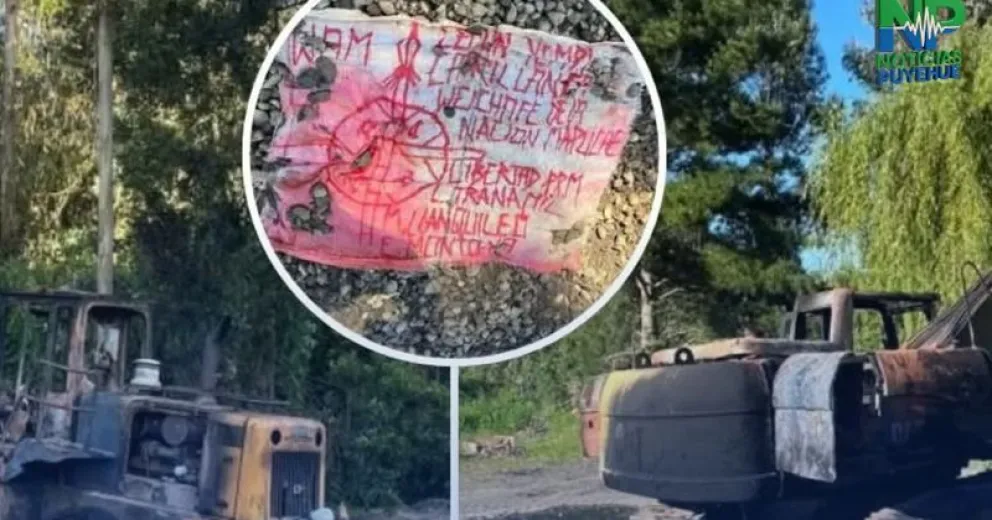 En la imagen se ve el lienzo que dejaron luego del ataque con fuego.