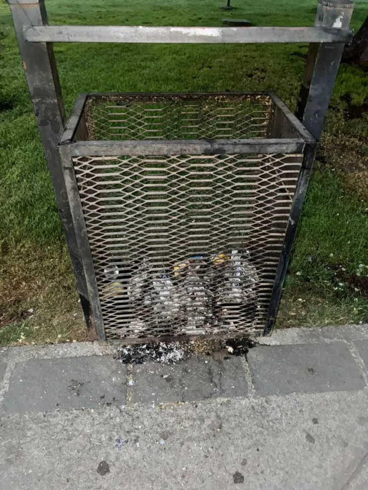 Provocaron un incendio de contenedores de basura frente a la comisaría de El Bolsón. 