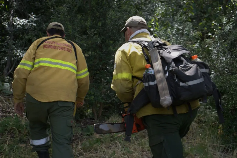 Más de 200 personas participan del operativo coordinado por el Parque Nacional Los Alerces y articulado por la Dirección de Lucha contra Incendios Forestales y Emergencias (DLIFE). Fotos Parque Nacional Los Alerces.