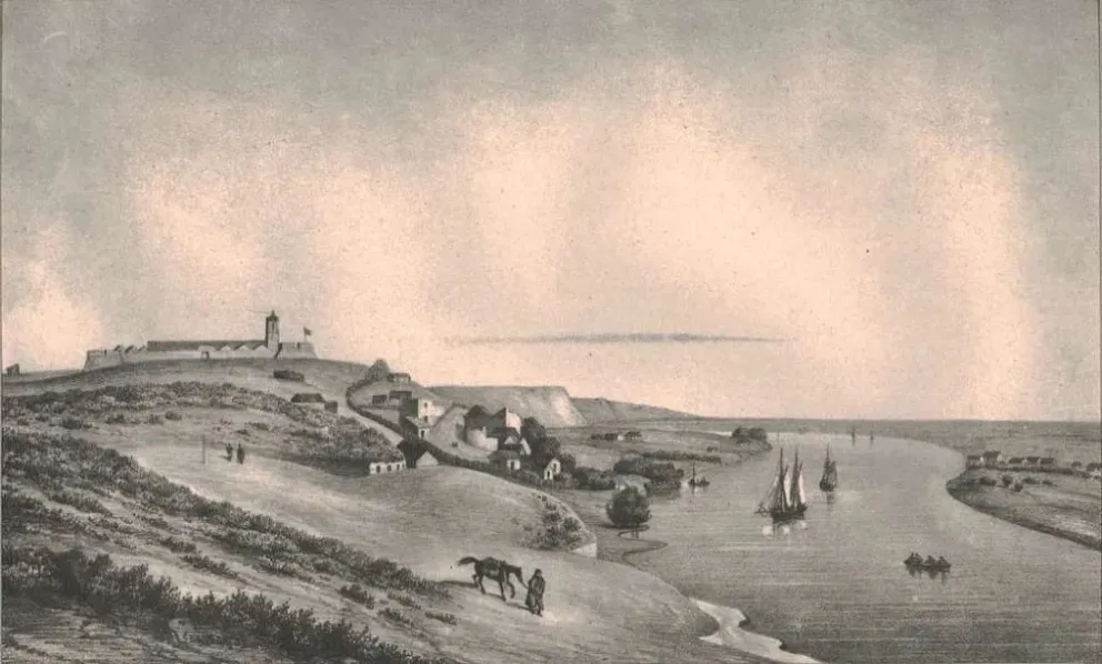 Carmen de Patagones hacia 1820, según una litografía de Alcides D'Orbigny.