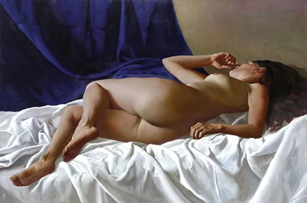 "Recostada". Óleo sobre tela.