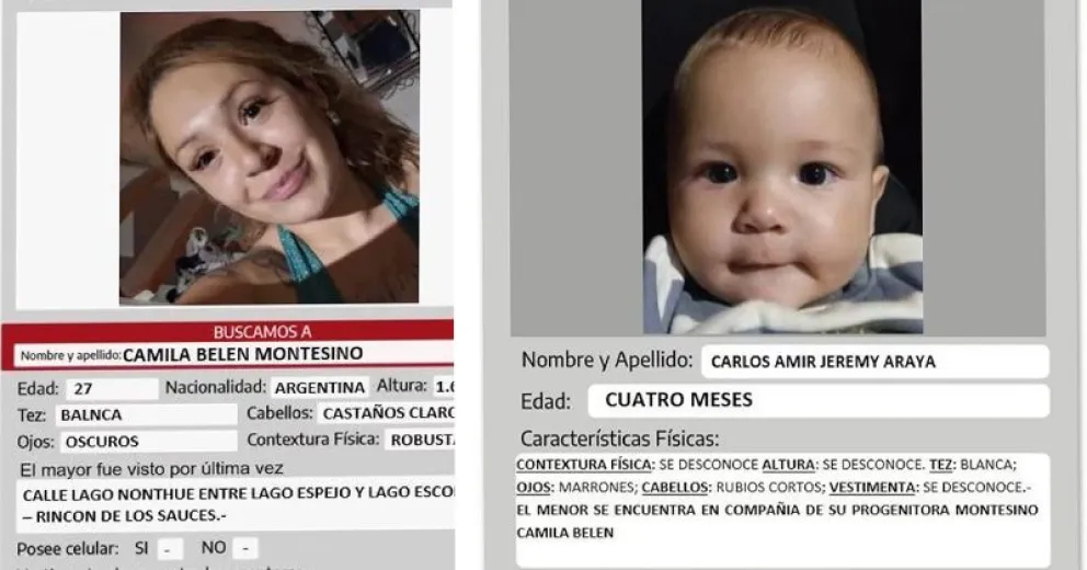 Camila Belén Montesino, de 27 años y su bebé de 4 meses, Carlos Amir Jeremy Araya, quienes no son localizados desde el 1° de mayo. 