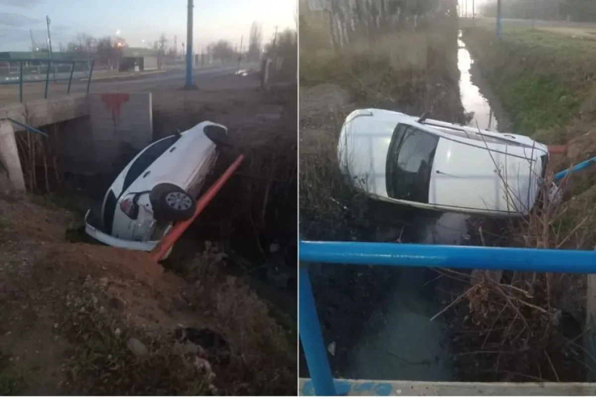 Choque y fuga en la Ruta 22: lo embistieron de atrás y terminó cayendo con su auto al desagüe
