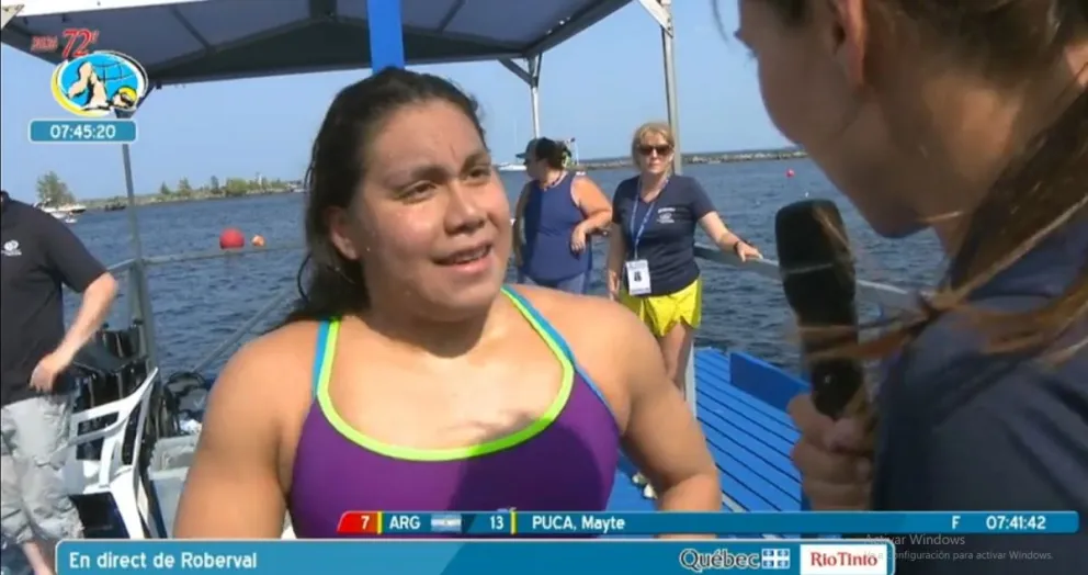 Mayte en la llegada en Roberval. Imagen captura streaming en vivo.