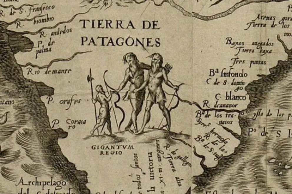 El mapa es posterior, pero insiste con el gran tamaño de los "patagones". 