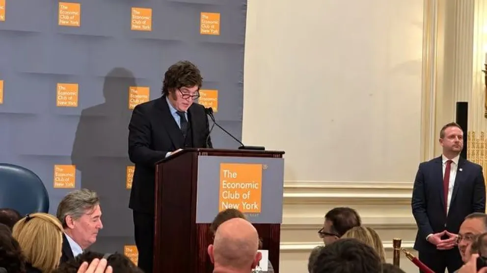 Javier Milei habló durante un evento organizado por el Club Económico de Nueva York.